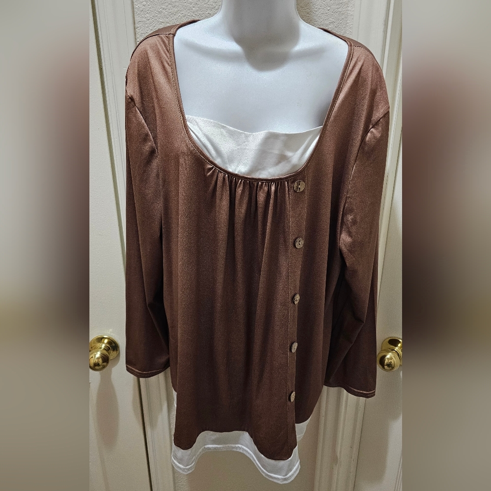 Bronze Peasant Long Sleeve With White Insert & Button Detail XL EUC - Picture 2 of 7
